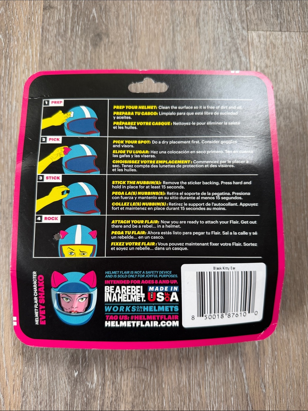Helmet Flare Magnetic Kitty Ear Helmet Accessory - Pink & Black - Picture 2 of 2